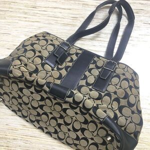 3547 Coach signature logo shoulder satchel tote bag BLACK